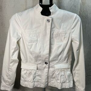 White Cotton Jacket Military Style Lightweight Fitted Casual Spring Summer